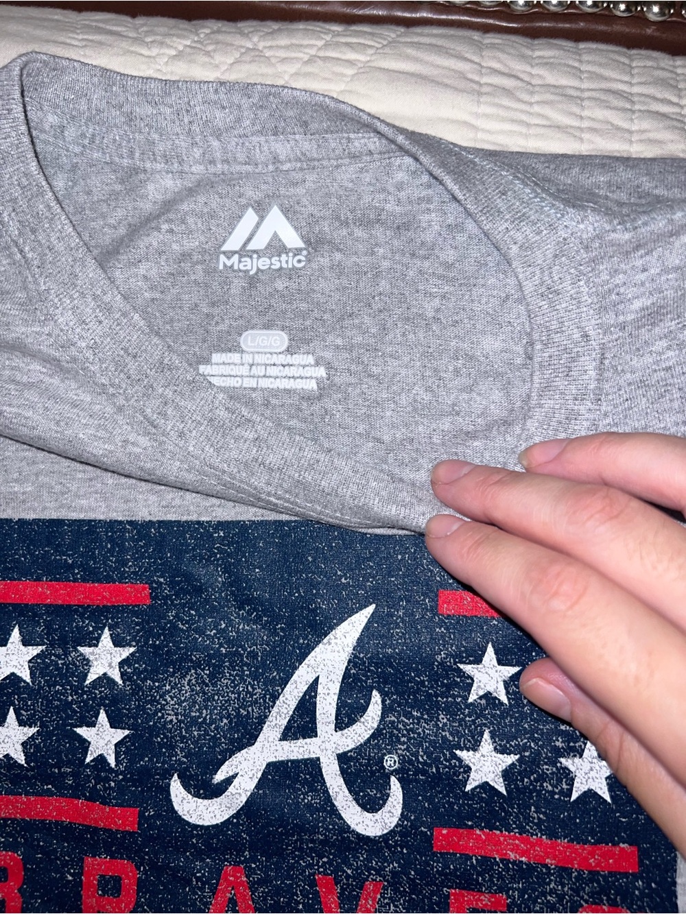 TWO Majestic Gray Atlanta Braves Graphic Tees - Red & Navy Logos - Picture 7 of 9